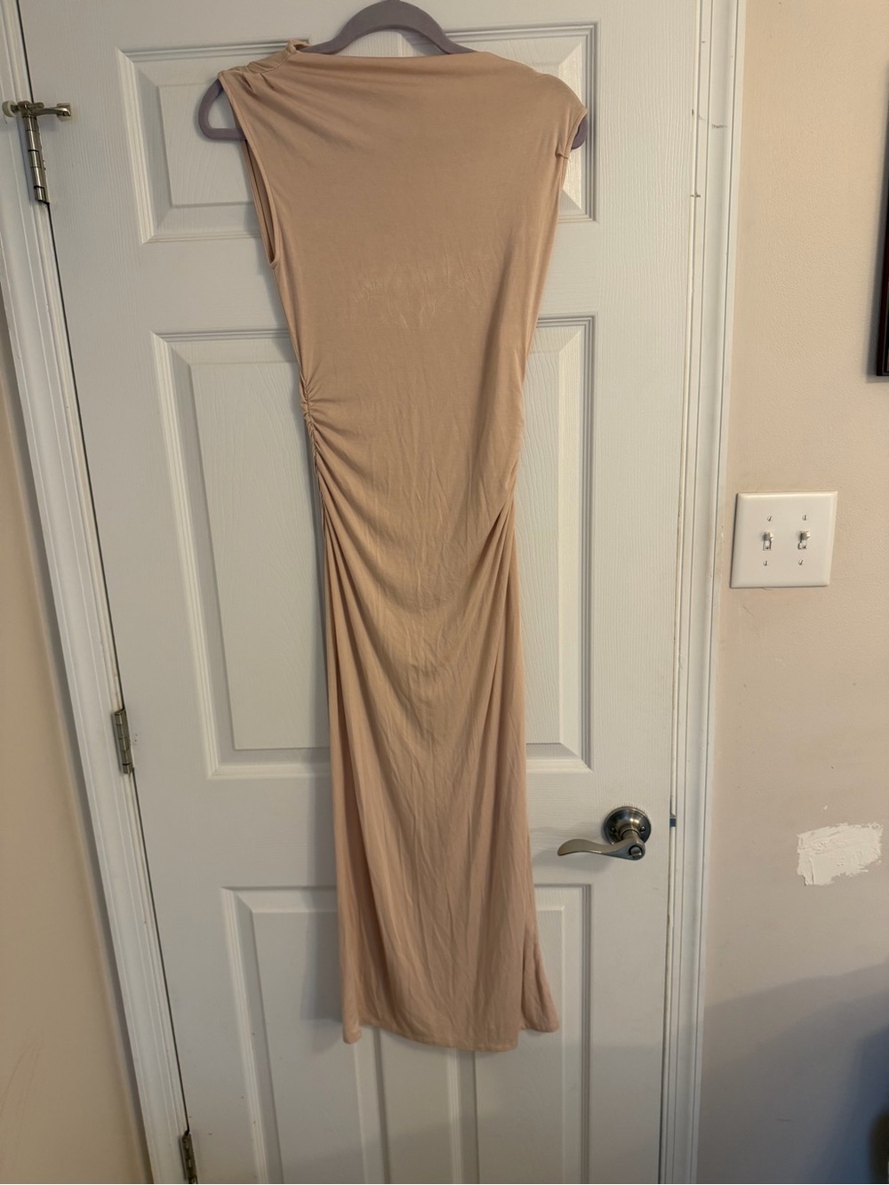 Fashion Nova One-Shoulder Maxi Dress in Nude